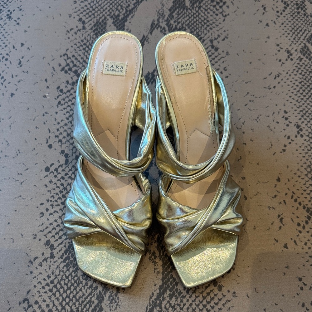 Zara Shimmering Gold Heeled Sandals
